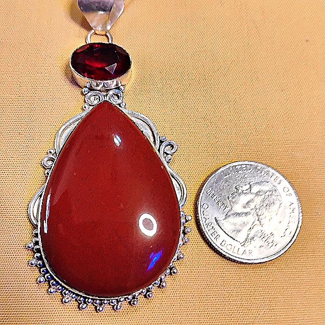 Teardrop Carnelian And Garnet Pendant 22 Sterling Necklace 56$
